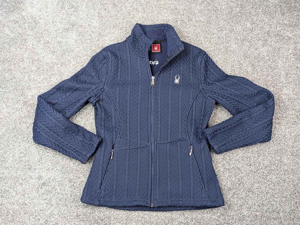 Spyder Jacket Womens Medium Blue Full Zip Knit Sweater Fleece Winter 3677 F11